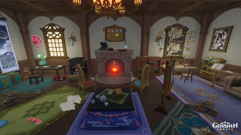 an edited Genshin Impact screenshot to look like the inside of the S.H. Detective Agency