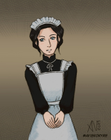 Sherlock dressed as a maid wearing a wig