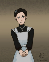 Sherlock dressed as a maid without a wig